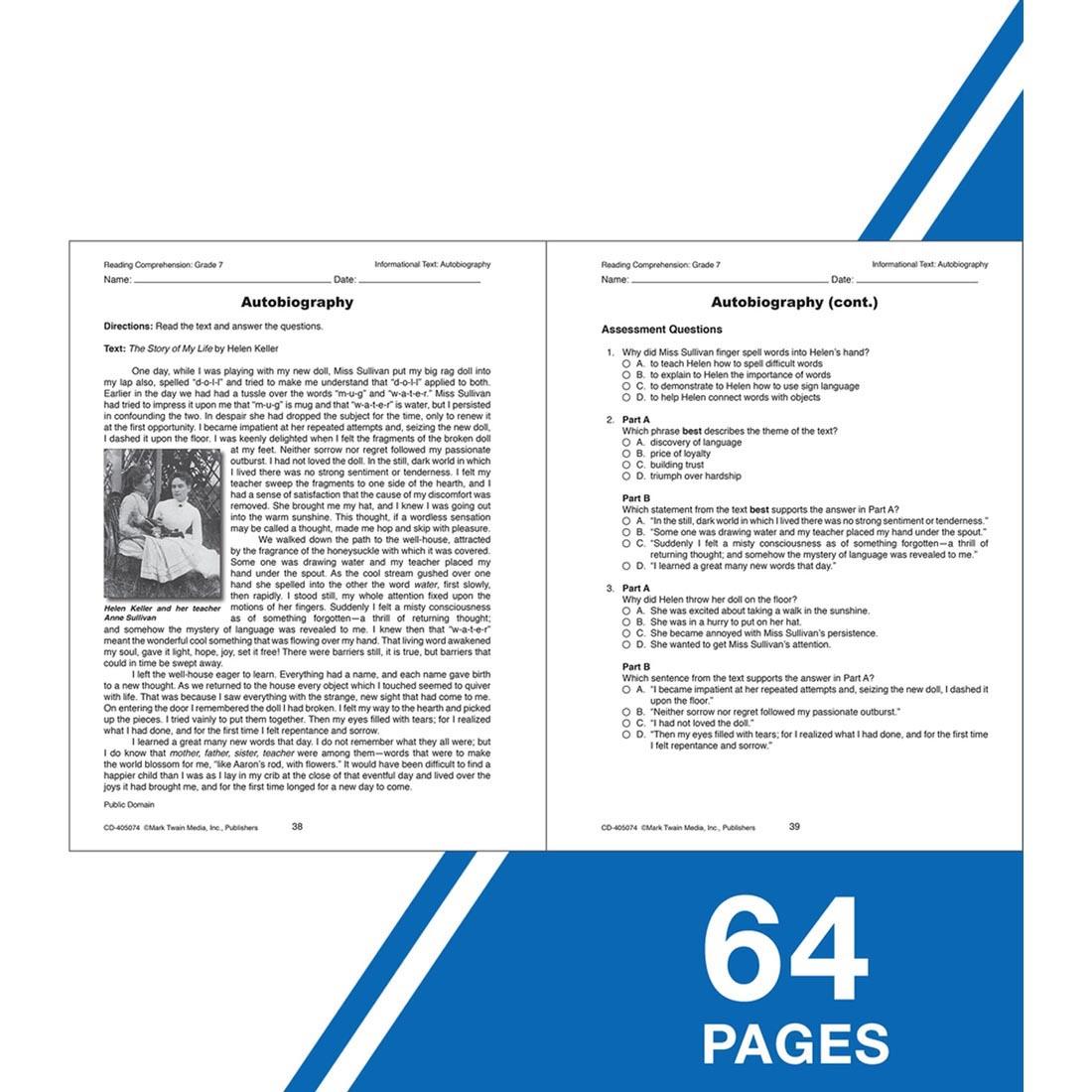 Sample pages from Reading Comprehension Grade 7