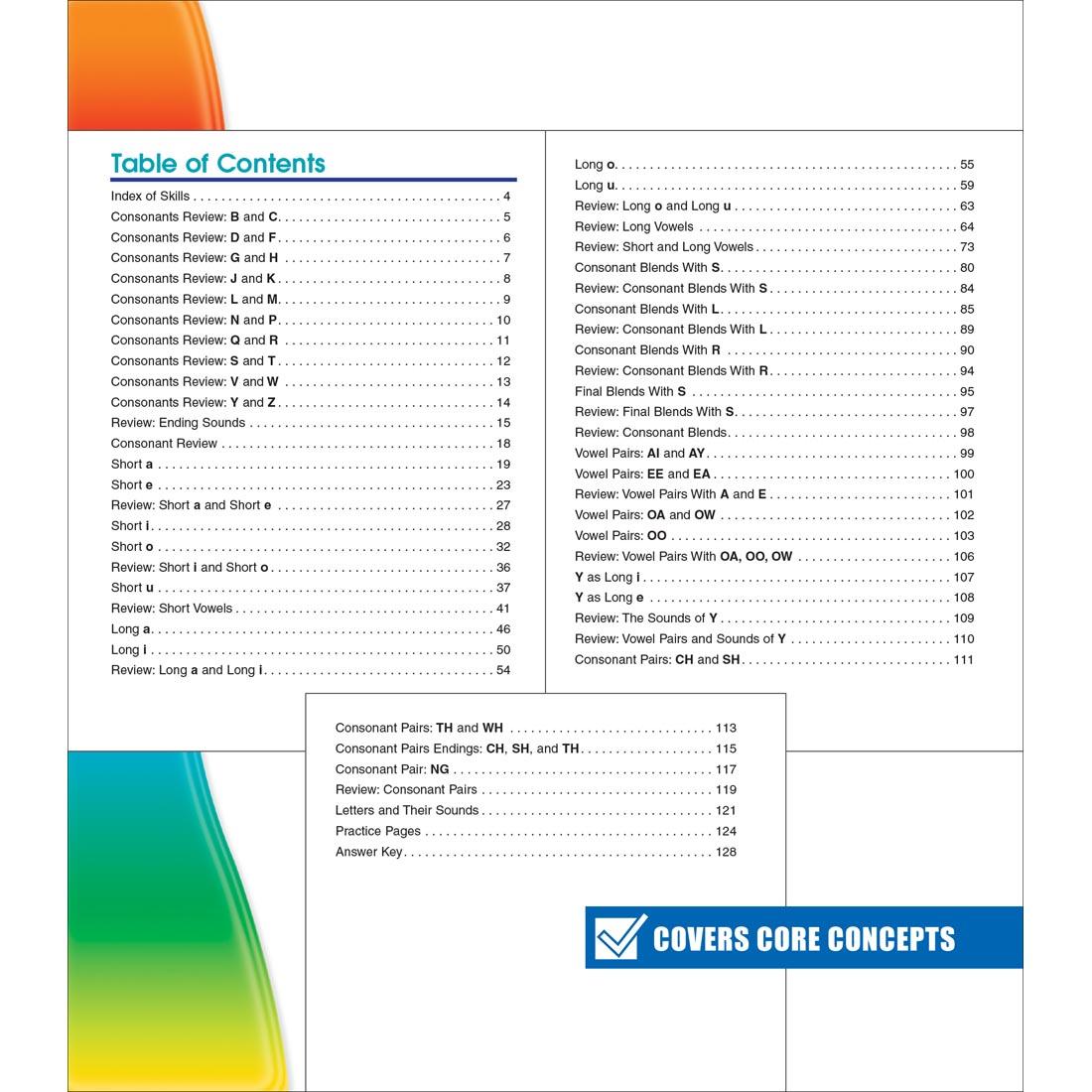 Table of contents for Spectrum Word Study And Phonics by Carson Dellosa Grade 1