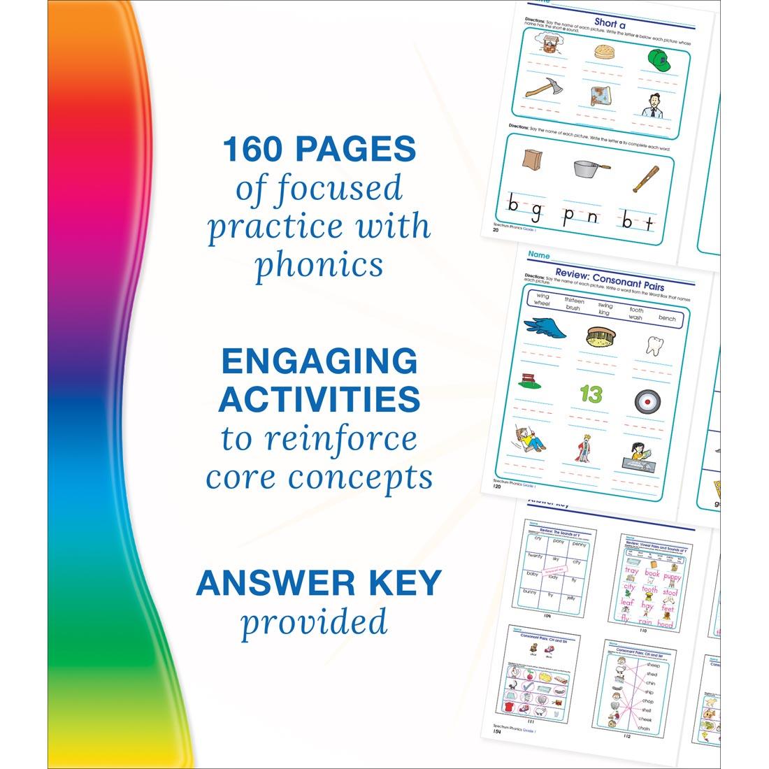 Features of Spectrum Word Study And Phonics by Carson Dellosa Grade 1: 160 pages, engaging activities and answer key provided