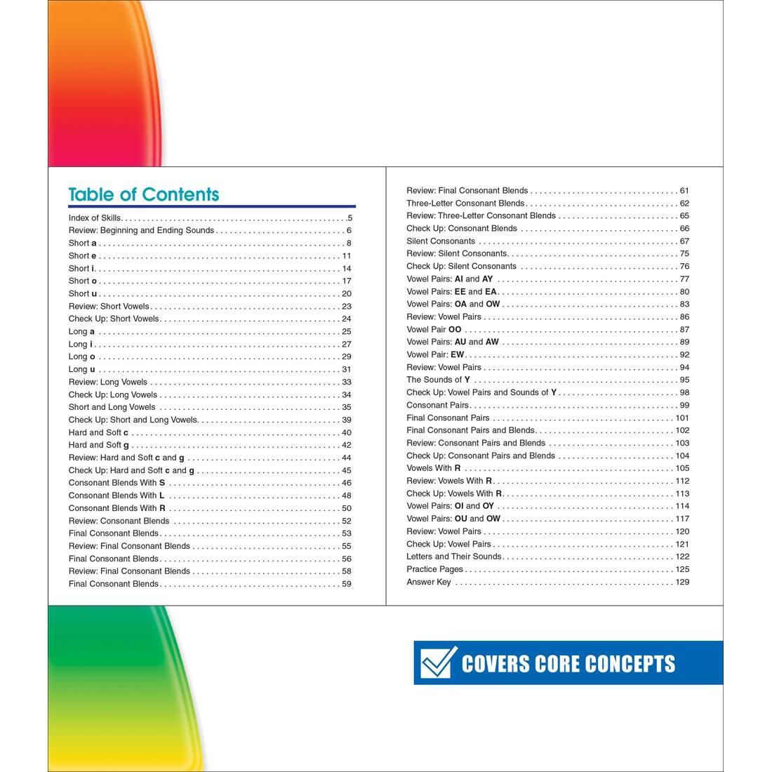 Table of contents for Spectrum Word Study And Phonics by Carson Dellosa Grade 2