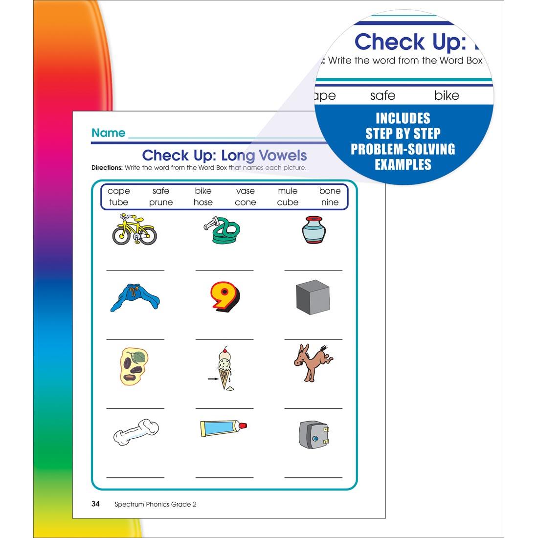 Sample page for long vowels from Spectrum Word Study And Phonics by Carson Dellosa Grade 2