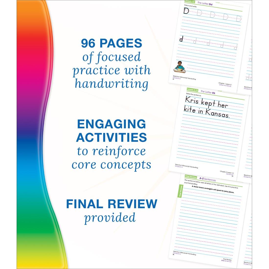 Features from Spectrum Manuscript Handwriting by Carson Dellosa: 96 pages, engaging activities and final review provided