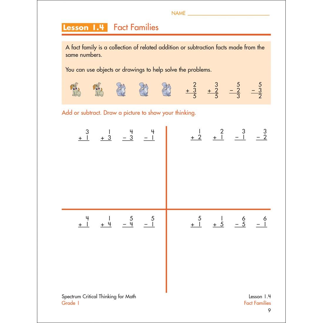 page from inside Spectrum Critical Thinking For Math Book Grade 1