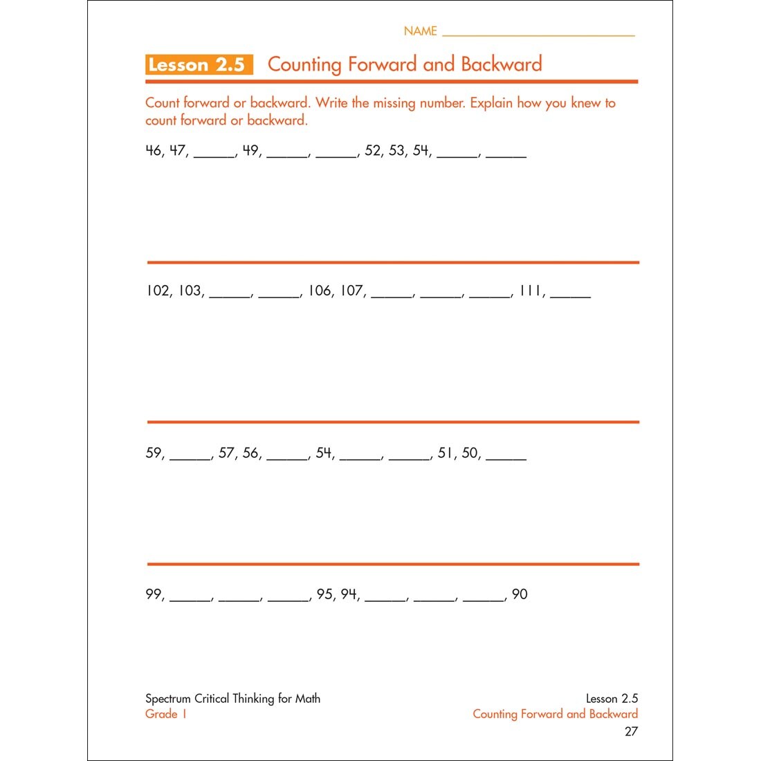 page from inside Spectrum Critical Thinking For Math Book Grade 1