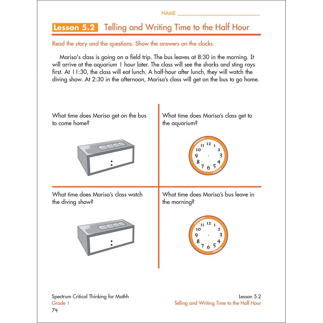 page from inside Spectrum Critical Thinking For Math Book Grade 1