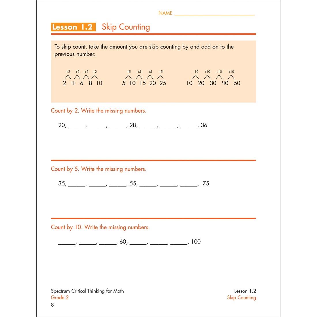 page from inside Spectrum Critical Thinking For Math Book Grade 2