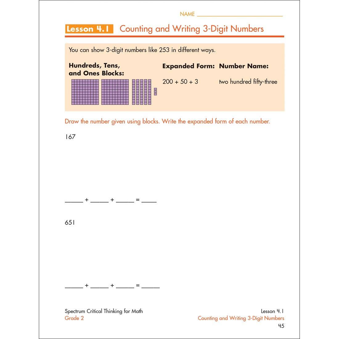 page from inside Spectrum Critical Thinking For Math Book Grade 2