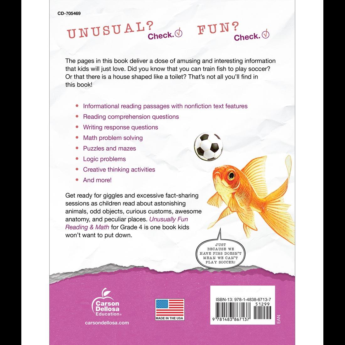 Back cover of Unusually Fun Reading & Math Workbook Grade 4