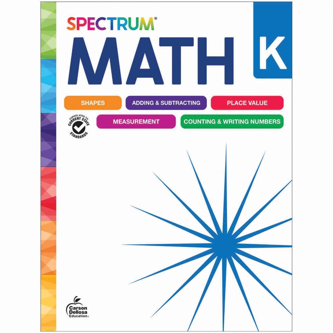 front cover of Spectrum Math Workbook for Kindergarten By Carson Dellosa