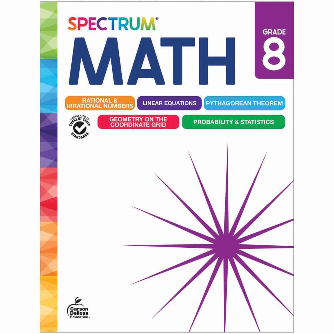 front cover of Spectrum Math Workbook for Grade 8 By Carson Dellosa