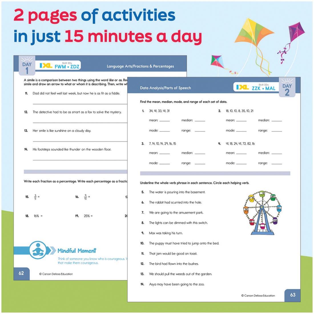 2 pages from Summer Bridge Activities Workbook By Carson Dellosa Grades 6-7 with text 2 pages of activities in just 15 minutes a day