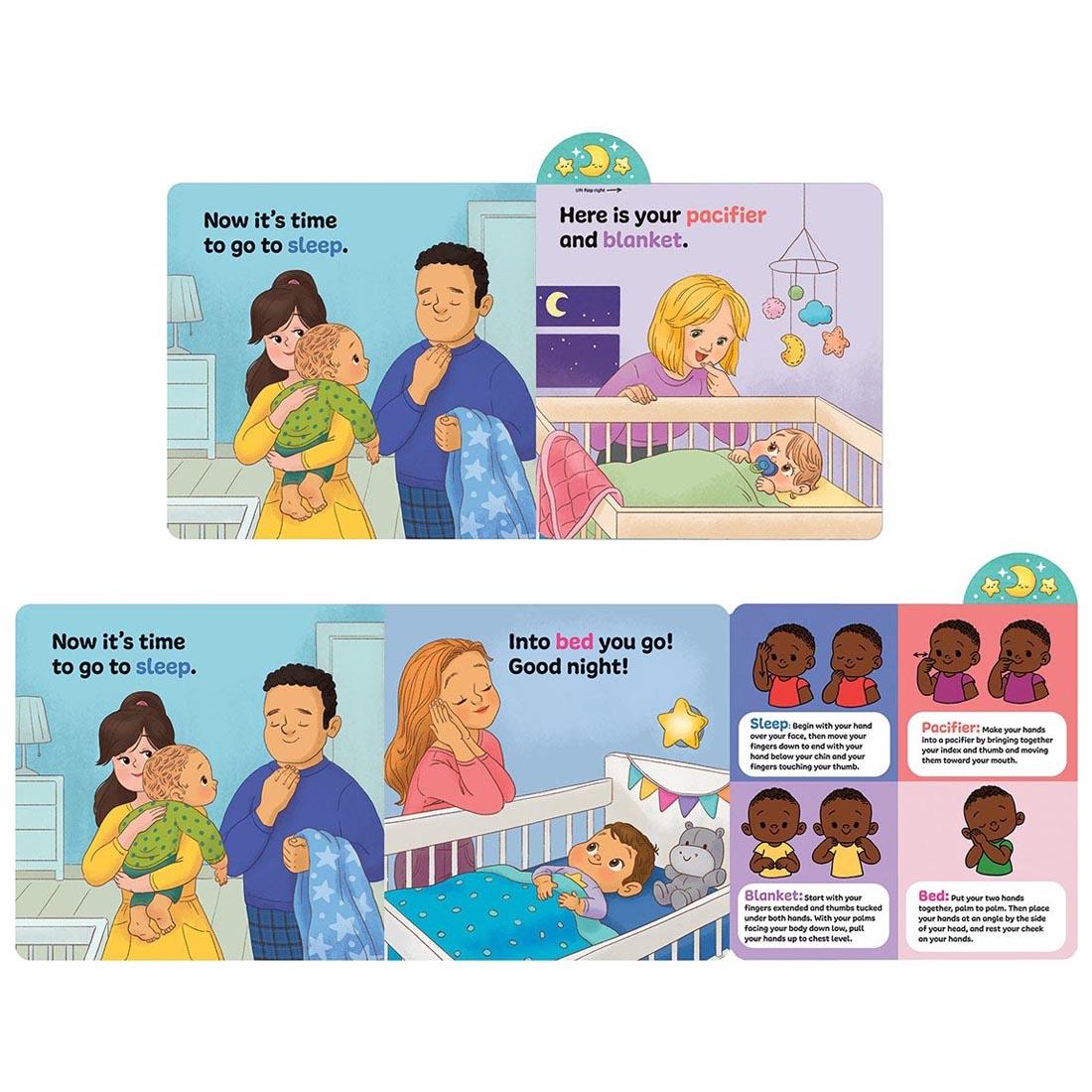 spread from Ready to Sign Baby Signs: 22 First Signs For Your Baby Board Book with flap both open and closed