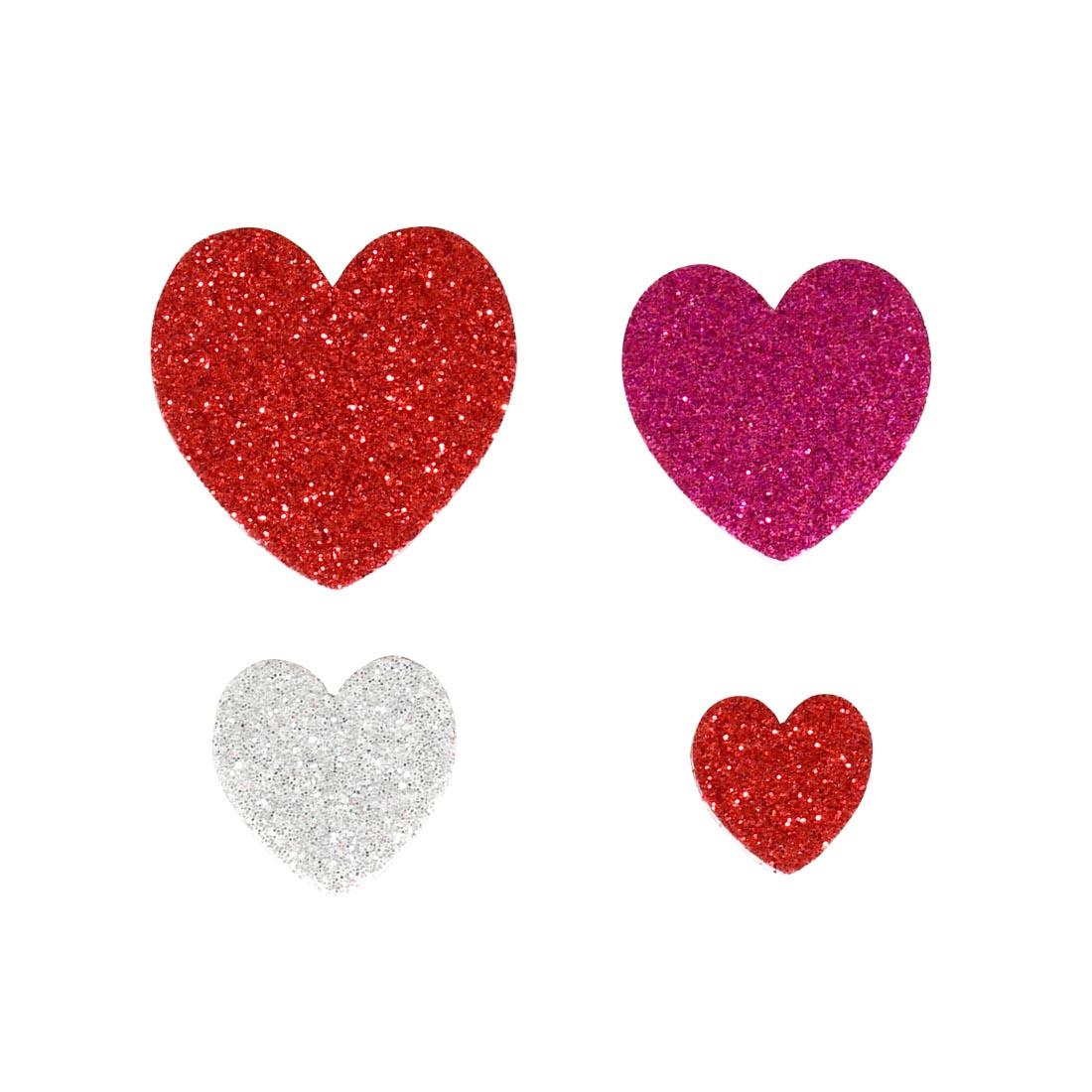 4 Glitter Hearts Foam Stickers by Ready 2 Learn