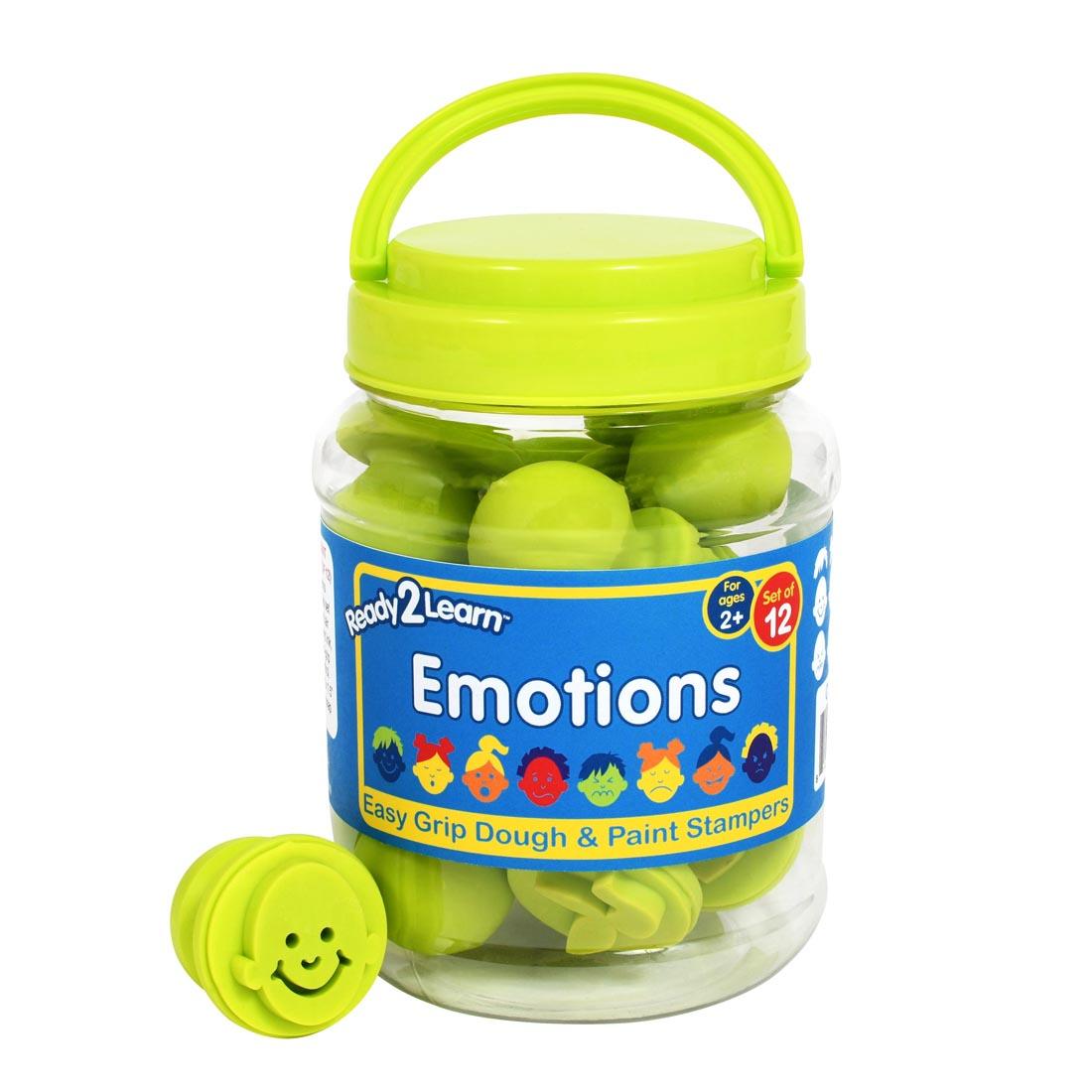 package of Ready 2 Learn Emotions Easy Grip Stampers with the smiley stamp outside