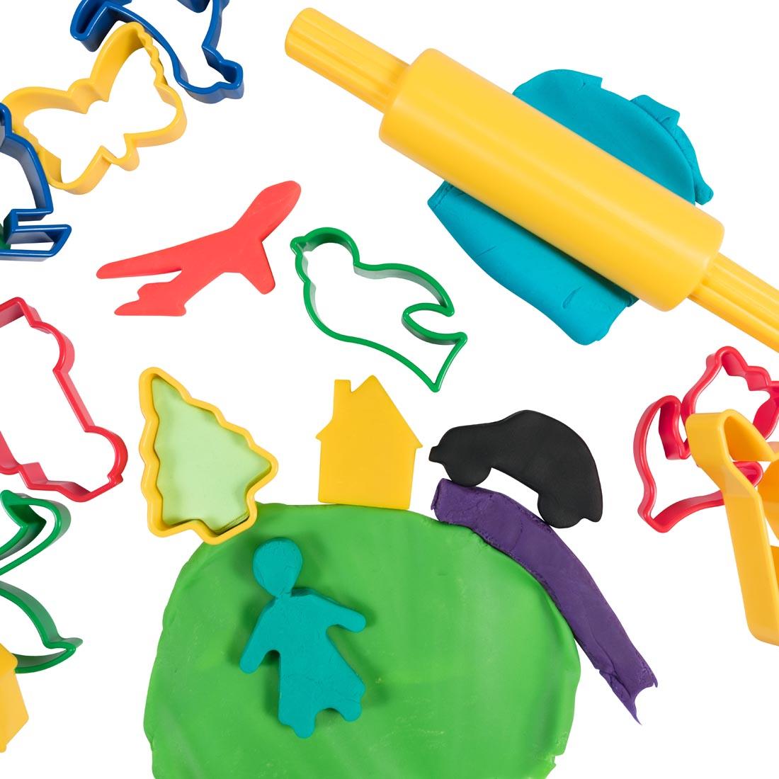 Ready 2 Learn Dough Roller and Cutters along with some examples of dough shapes