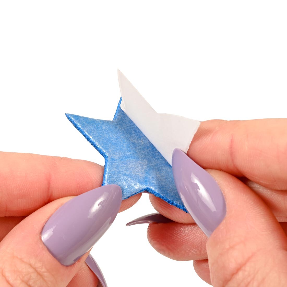 hands peeling the backing off of a Blue Star Glitter Foam Sticker by Ready 2 Learn