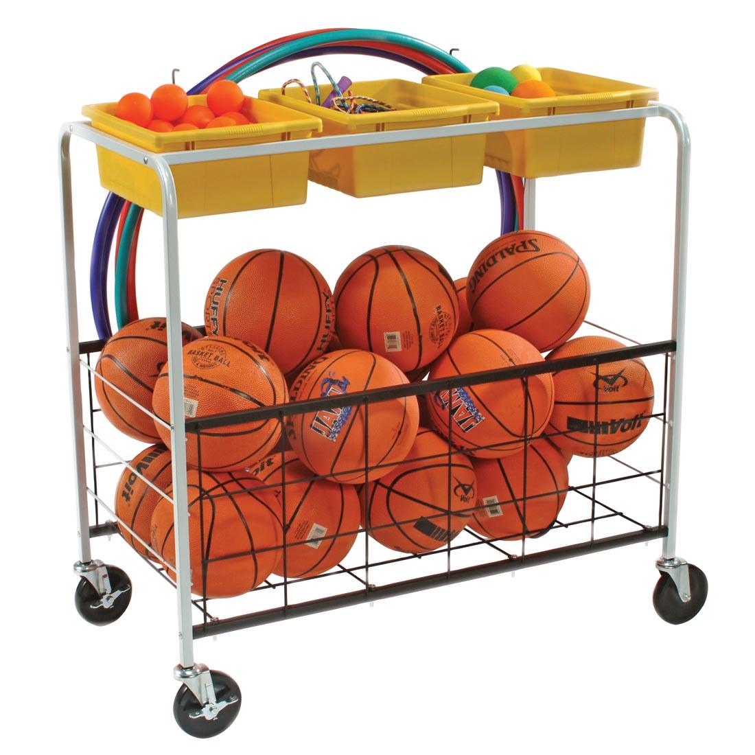 Phys-Ed Cart holding hula hoops, balls and jump ropes