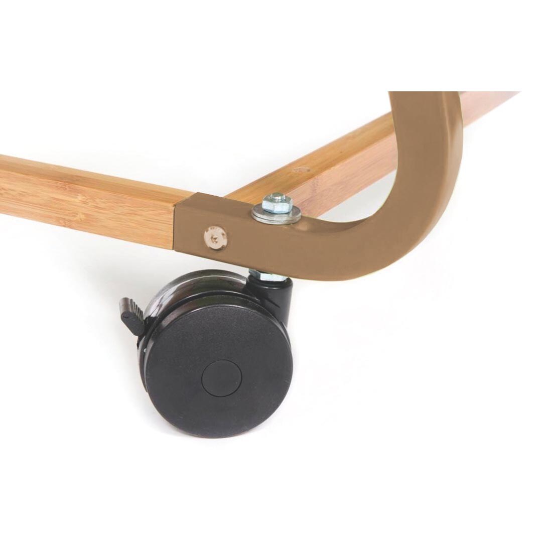 Close up of one of the casters on the Double Sided Bamboo Teaching Easel