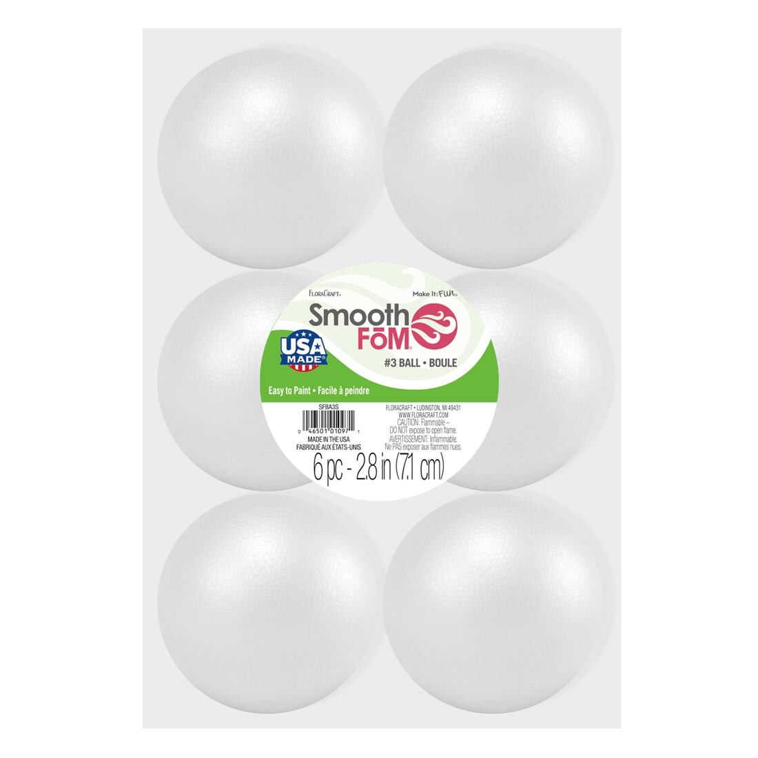 Six White Smooth Foam Balls