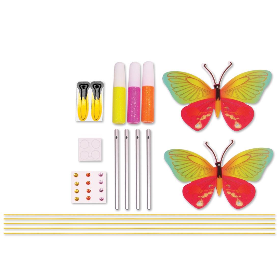Contents of Butterfly Wind Chime by Creativity For Kids, showing 2 butterflies, 4 chimes, and more