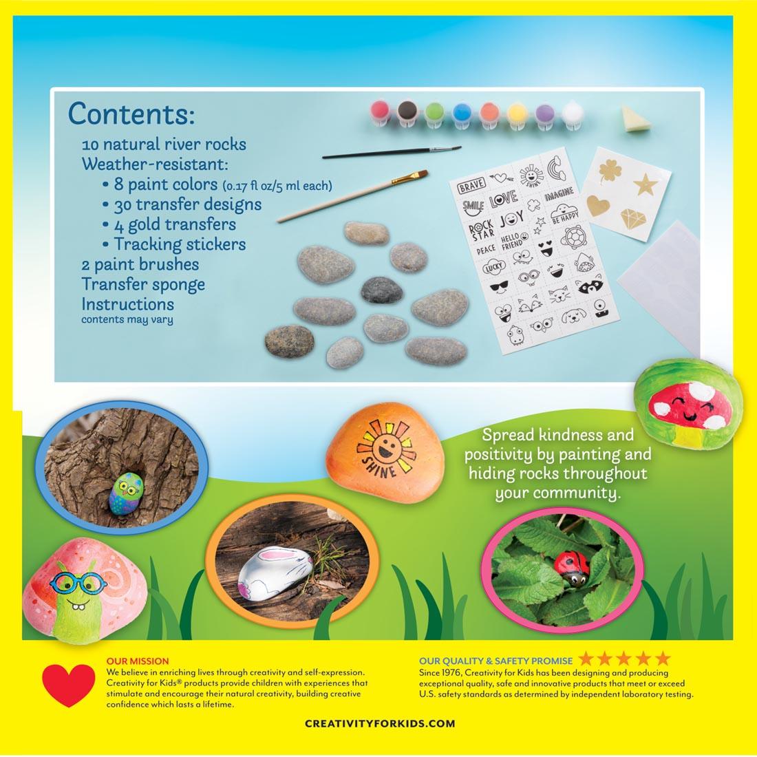 Back of box of Hide & Seek Rock Painting Kit by Creativity For Kids