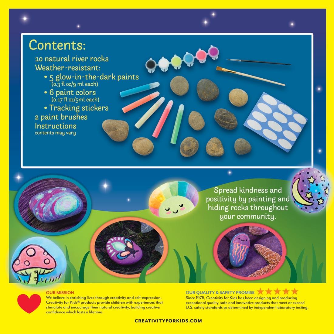 back of box for Glow In The Dark Rock Painting Kit by Creativity For Kids