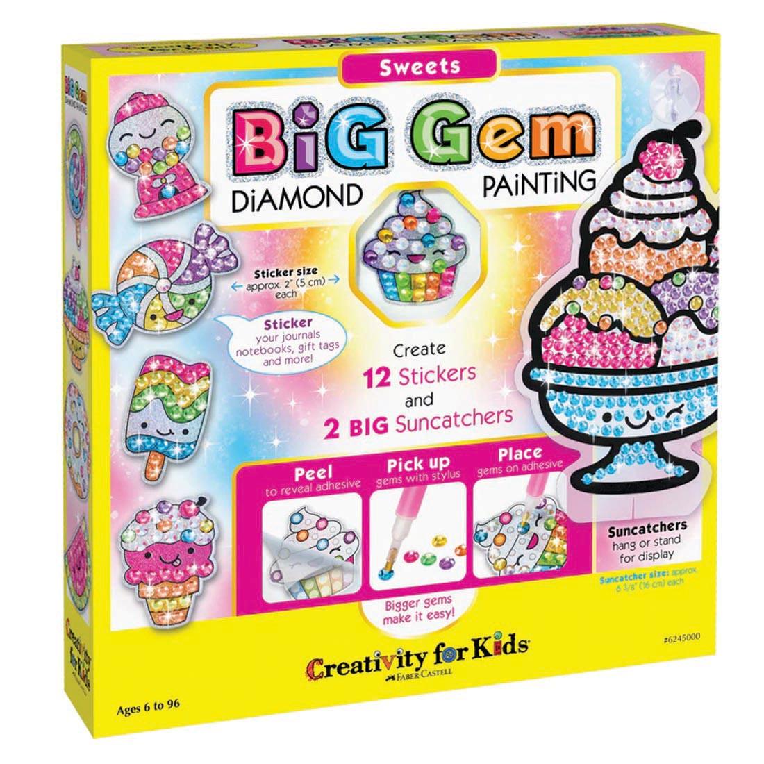 Front of package of Big Gem Diamond Painting Sweets Kit By Creativity For Kids