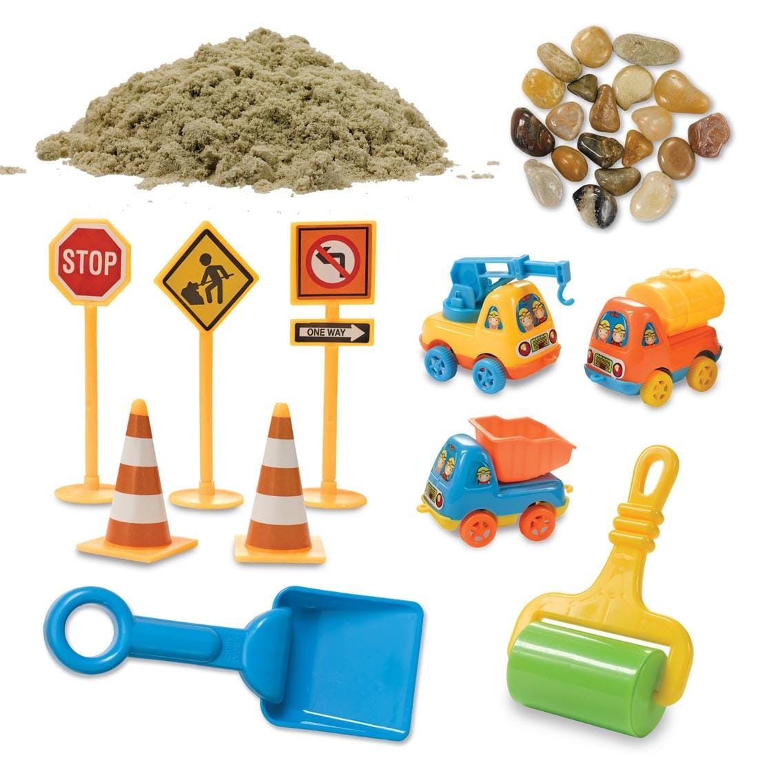 Components of the Construction Zone Sensory Bin By Creativity For Kids