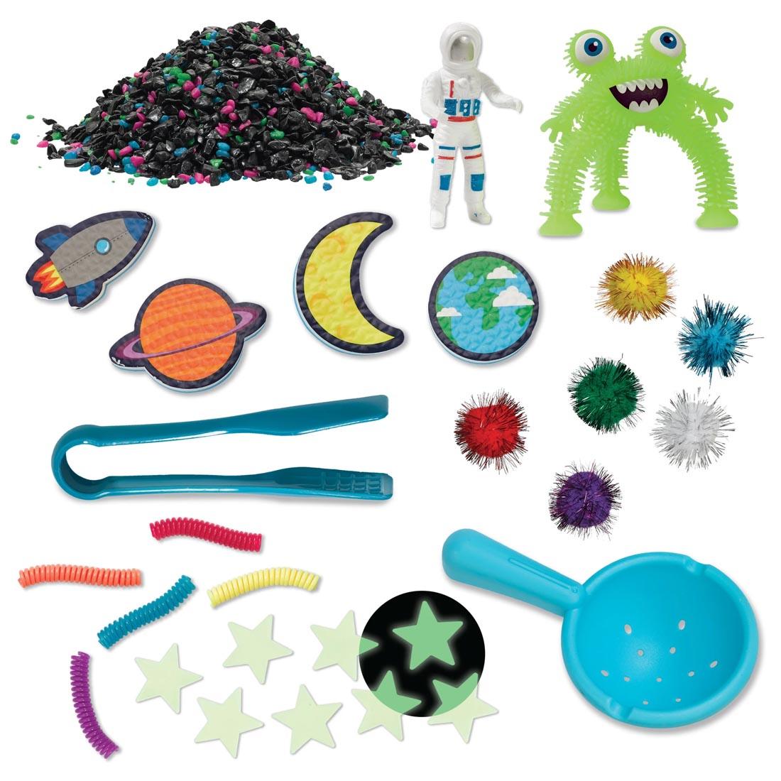 Components of the Outer Space Sensory Bin By Creativity For Kids