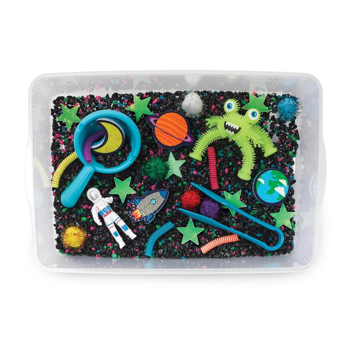 View of the Outer Space Sensory Bin from above