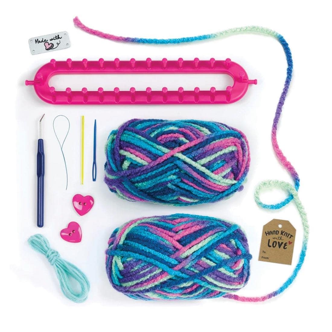 Components of the Quick Knit Button Scarf Kit By Creativity For Kids