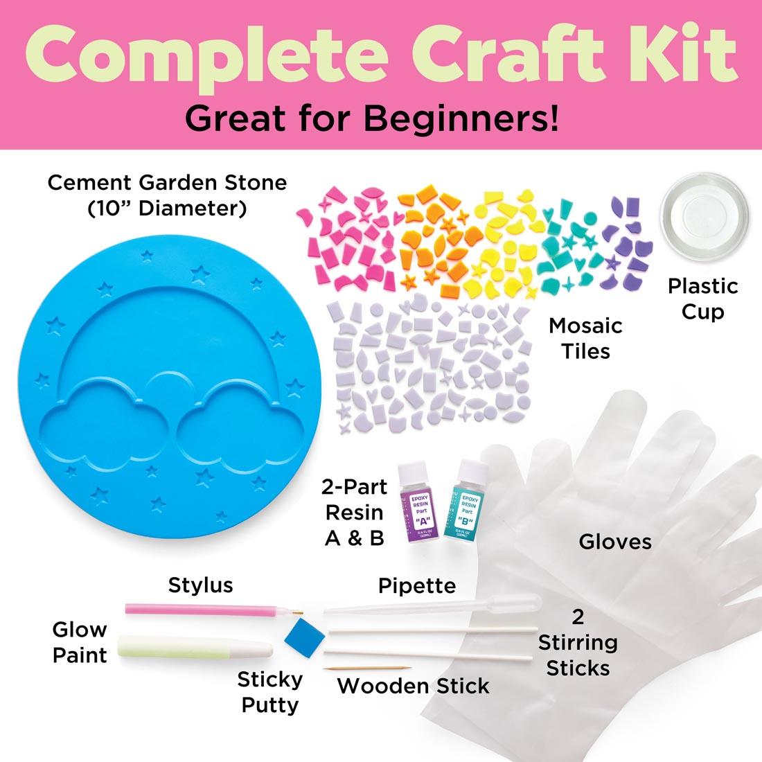 infographic for Rainbow Garden Stone By Creativity For Kids that lists names of components next to their images