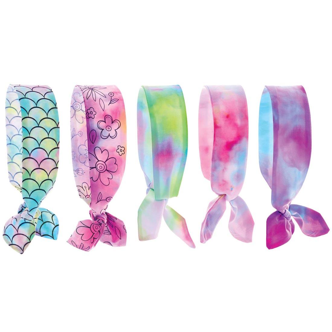 5 completed headbands made with the Ice-Dye Headbands Kit By Creativity For Kids