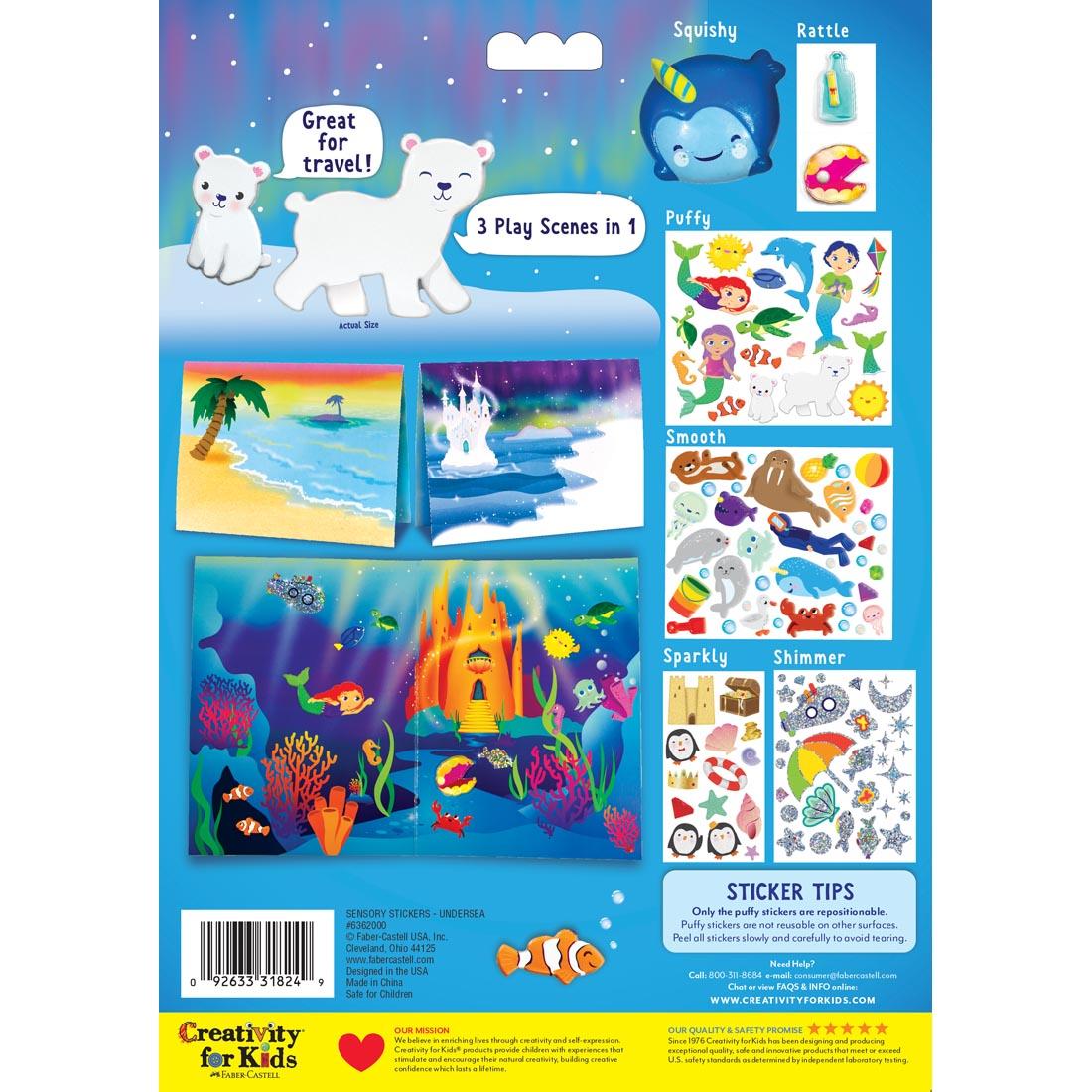 back of package of Undersea Sensory Stickers By Creativity For Kids