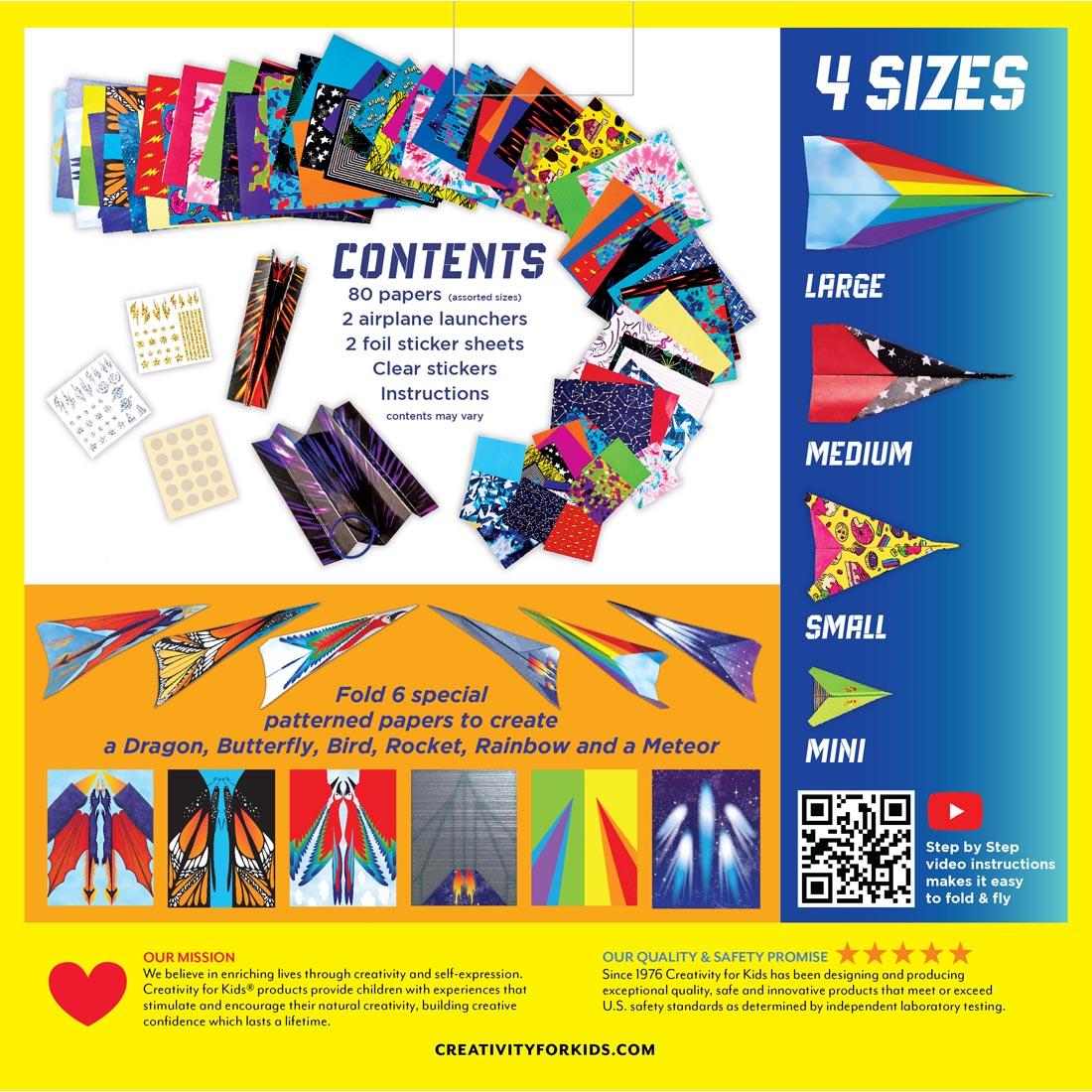 back of package of the Fold & Launch Paper Airplanes Set By Creativity For Kids