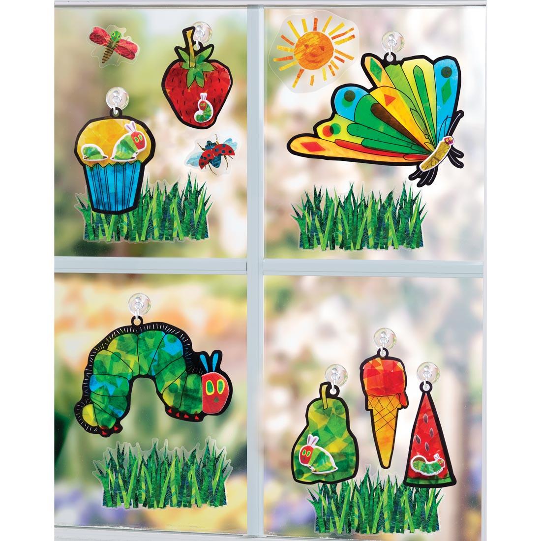 examples of The Very Hungry Caterpillar Sticker Suncatchers By Creativity For Kids in use