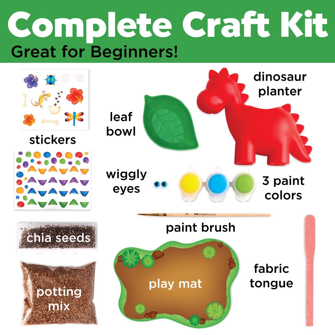 inforgraph for Self-Watering Dinosaur Plant Pet with text Complete Craft Kit Great for Beginners!