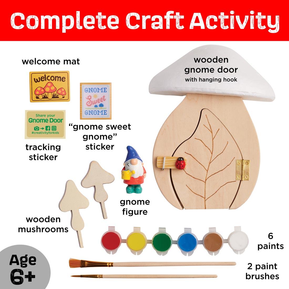 infograph for Gnome Garden Door with text Complete Craft Activity!