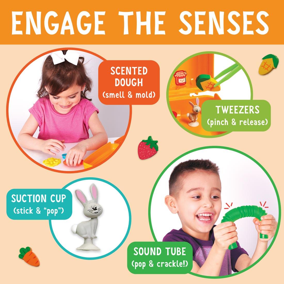 Engage the Senses graphic to feature the benefits of Sensory On The Go Farmers Market