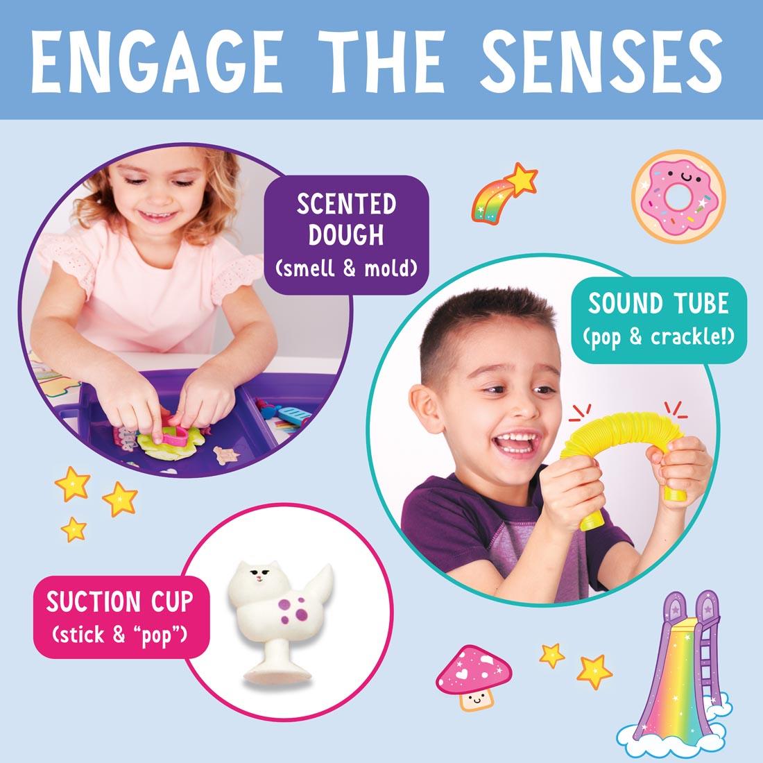 Engage the Senses graphic to explain benefits of Sensory On The Go Magical Playground