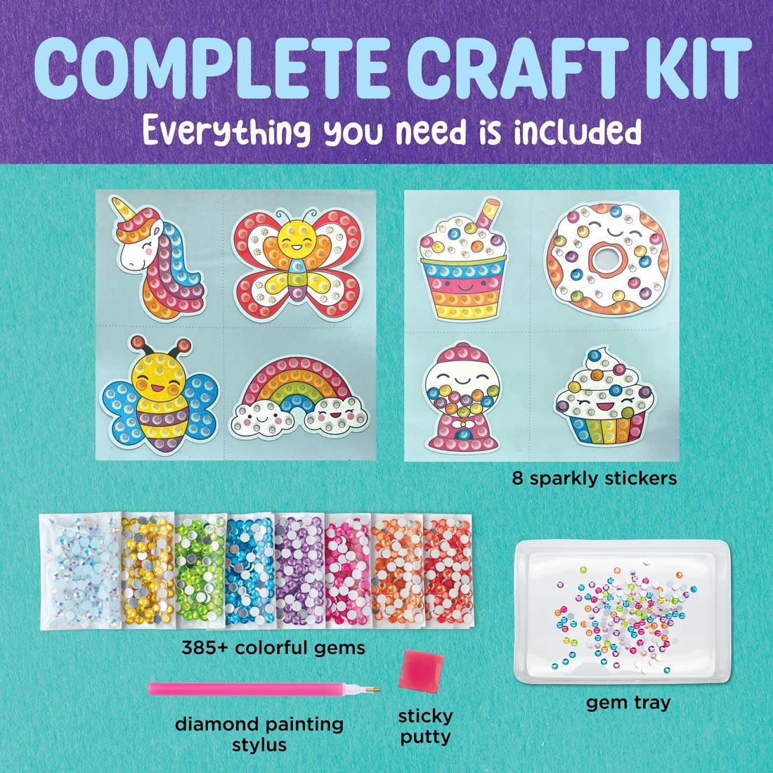 infographic for the Big Gem Diamond Painting Stickers Kit including text Complete Craft Kit