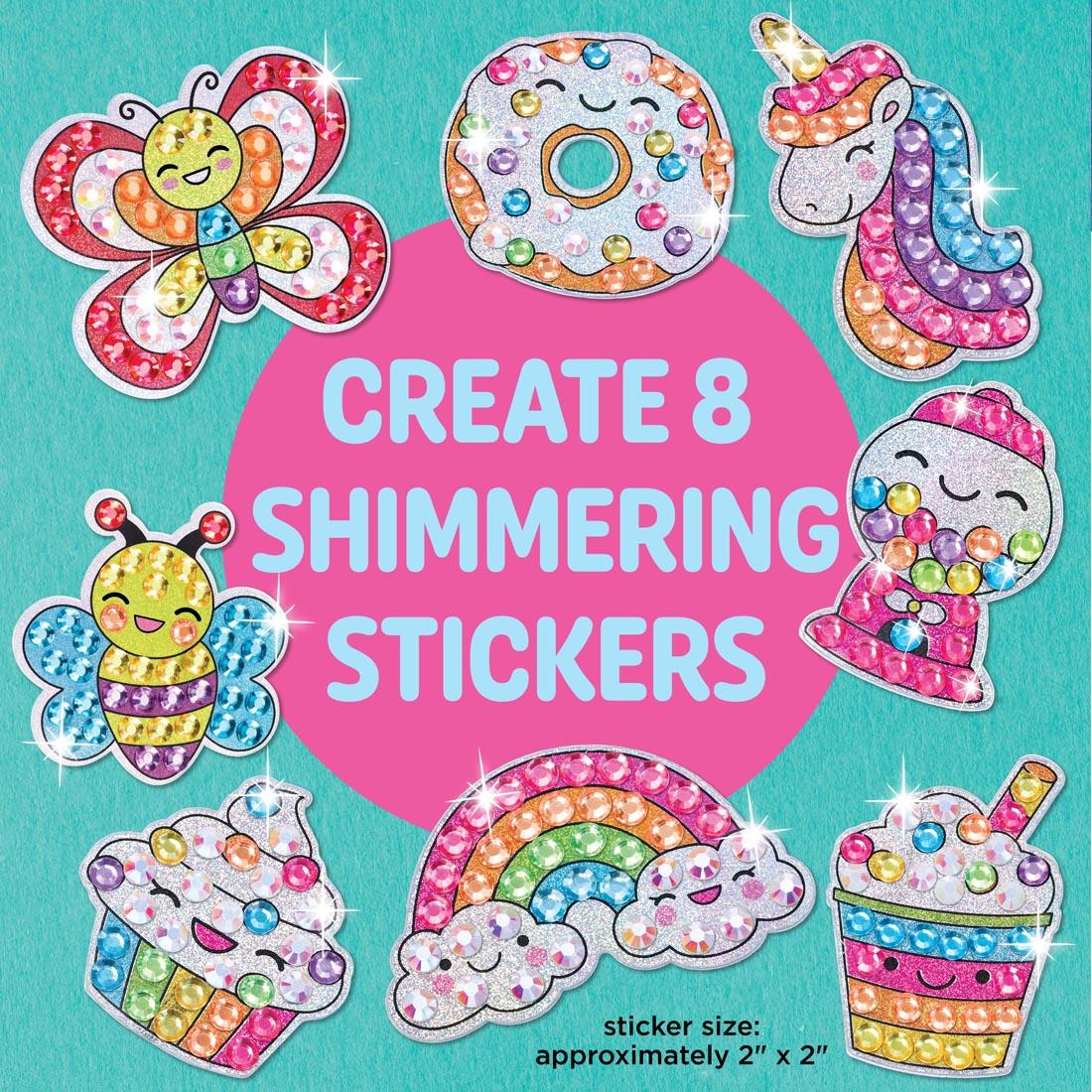 examples of completed projects made with Big Gem Diamond Painting Stickers Kit with text Create 8 Shimmering Stickers