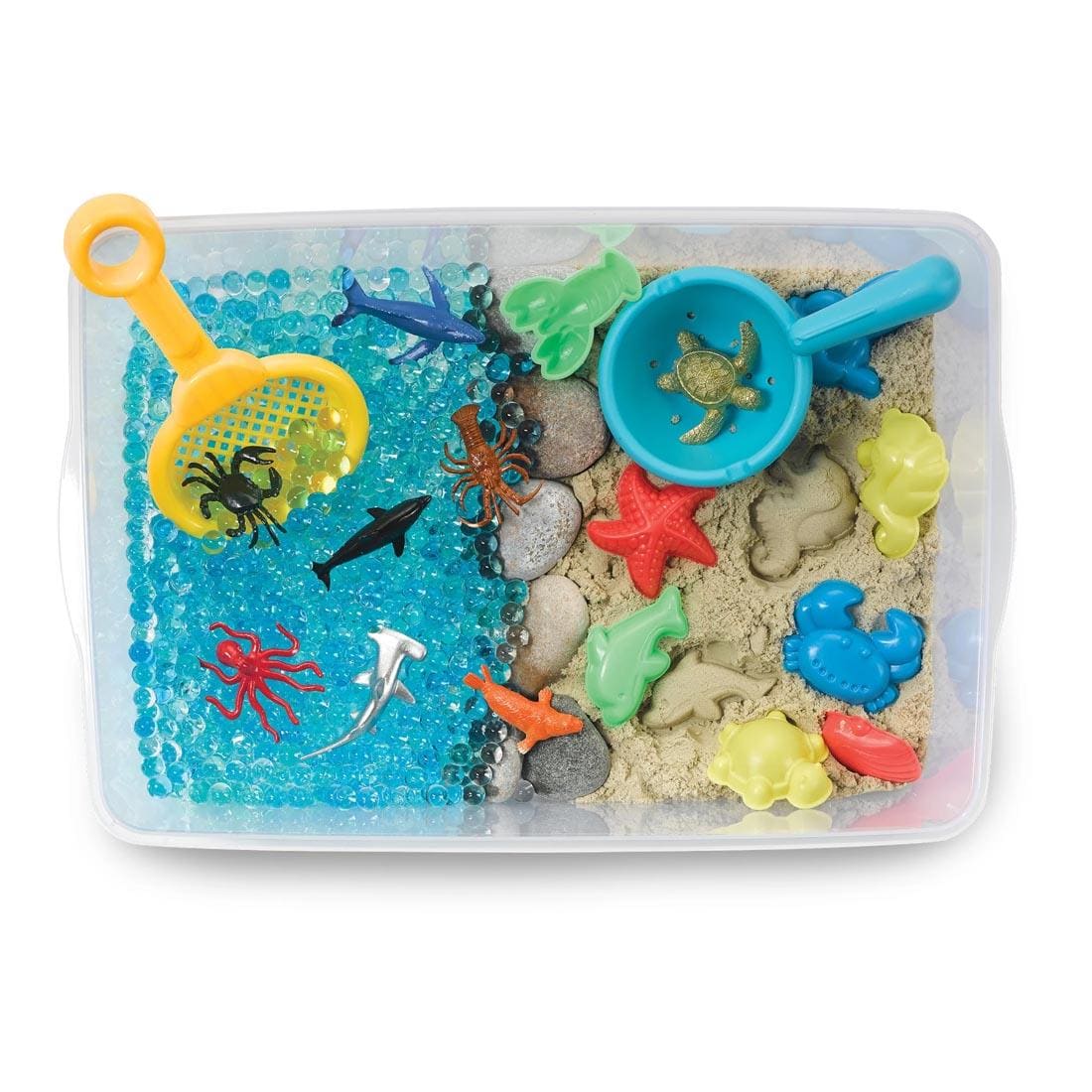 View of the Beach Sensory Bin from above