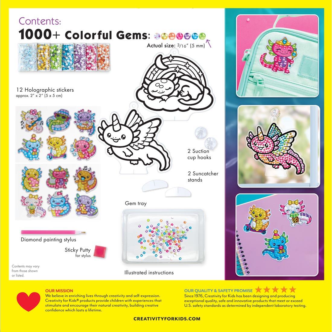 back of package of Big Gem Diamond Painting Axolotl Kit By Creativity For Kids