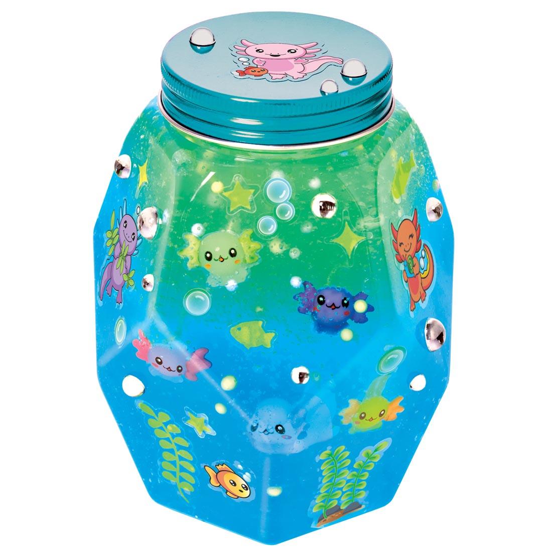 example of a completed Glowing Axolotl Aquarium By Creativity For Kids
