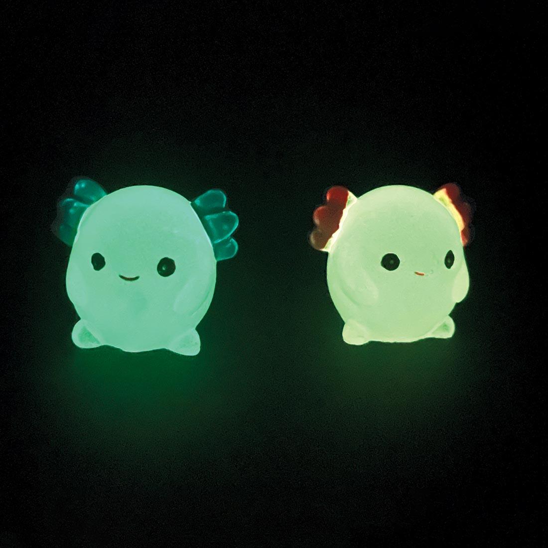 2 glow-in-the-dark axolotls from the Axolotl Mini Garden By Creativity For Kids