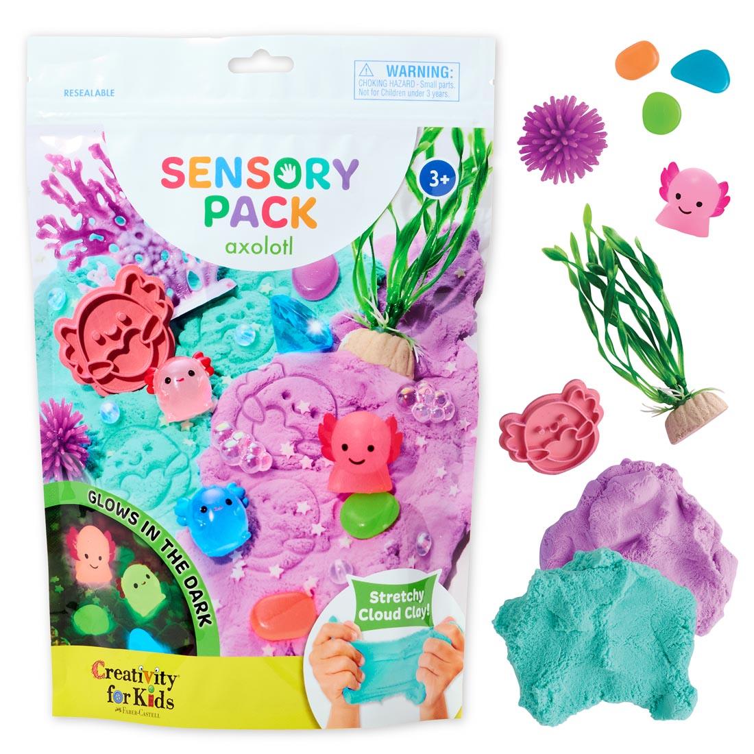 Axolotl Sensory Pack, with some of the pieces shown outside package