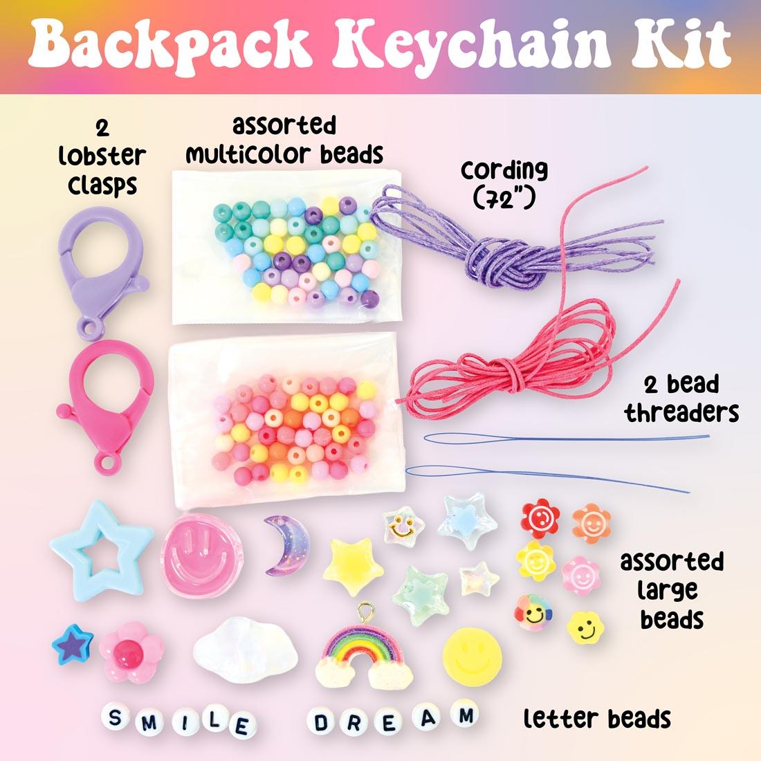 Contents of Backpack Keychain Kit, including beads, cording, clasps and more
