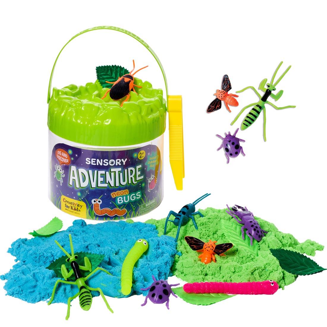 Neon Bugs Sensory Adventure set, showing contents outside of bucket