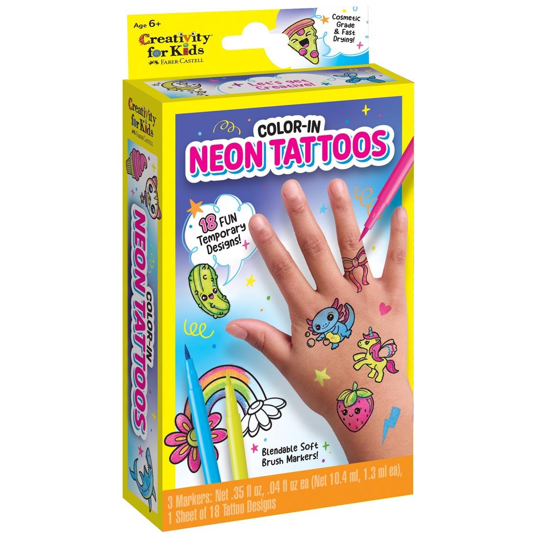 Color-In Neon Tattoos activity kit, showing front of package